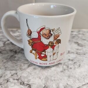 Hallmark Norman Rockwell Christmas GOOD BOYS & GIRLS Coffee Mug SANTA Japan 1988